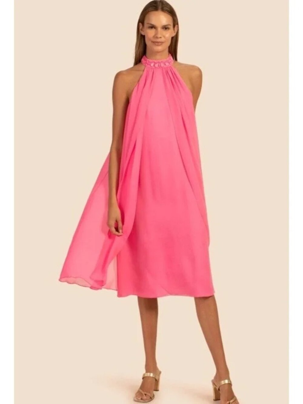 Trina Turk Mallow Silk Hot Pink Sleeveless Midi Dress